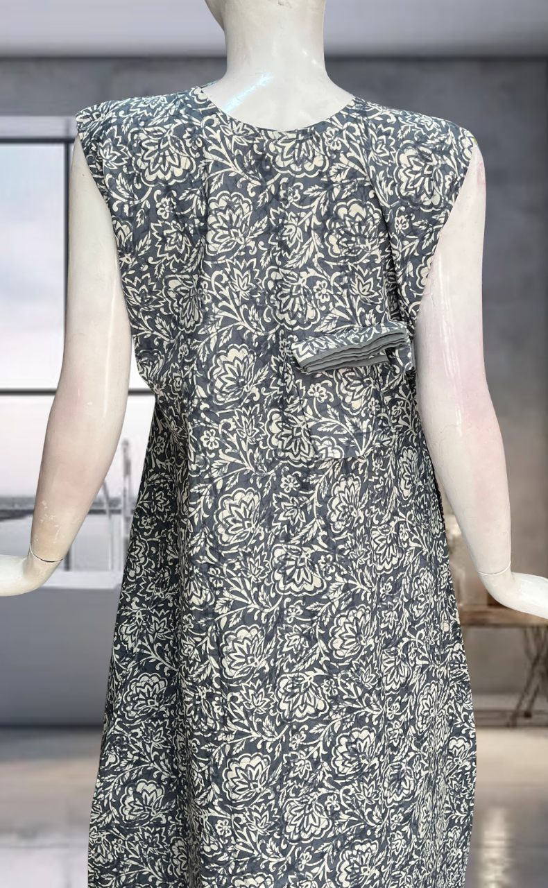 Grey Floral Pure Cotton Sleeveless Nighty. Pure Durable Cotton | Laces and Frills