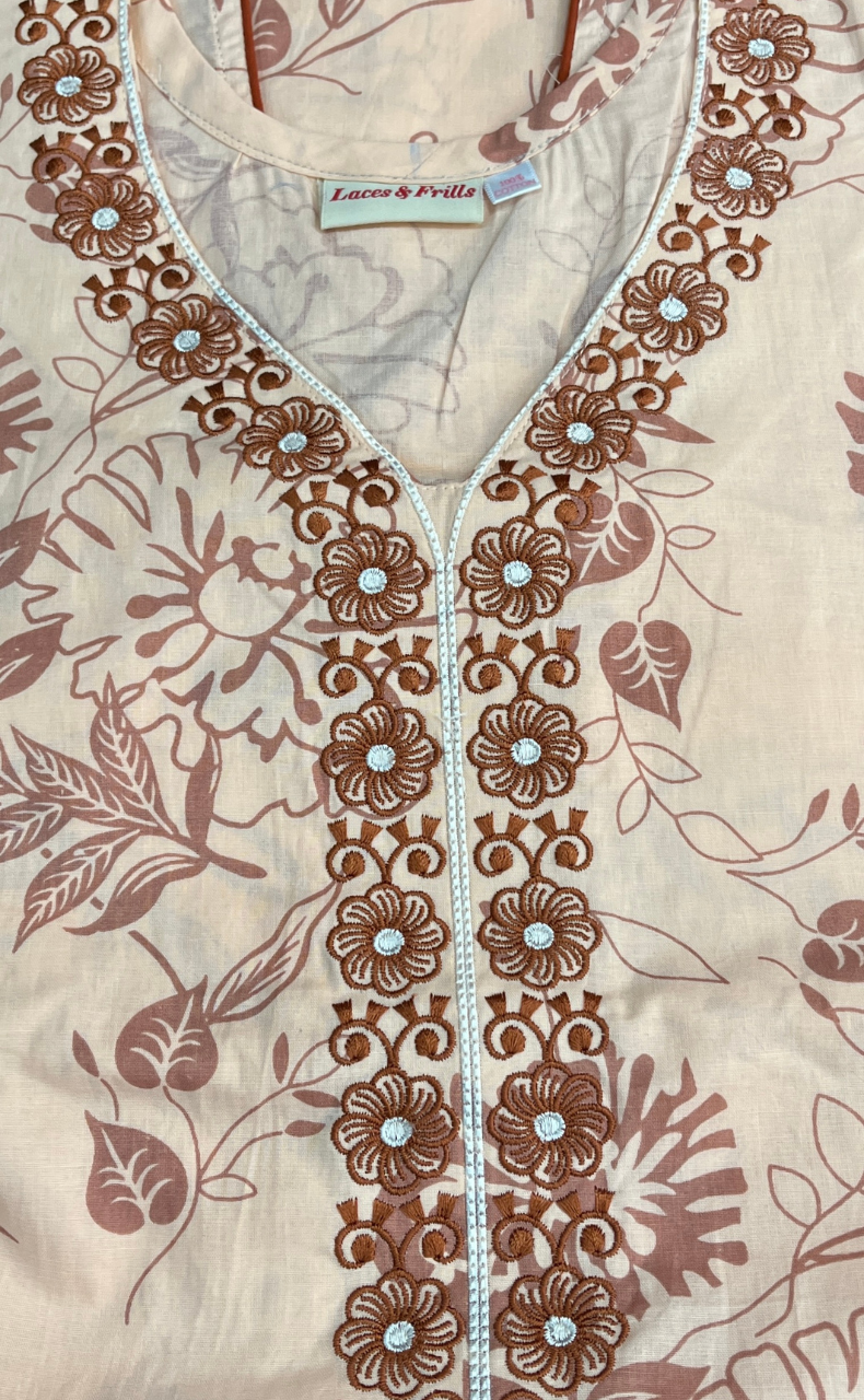 Peach Floral Pure Cotton Sleeveless Nighty. Pure Durable Cotton | Laces and Frills