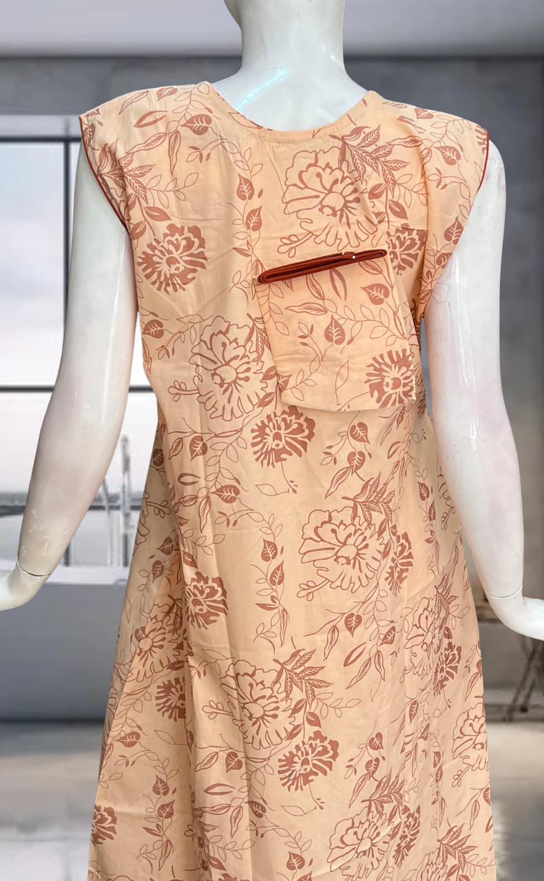 Peach Floral Pure Cotton Sleeveless Nighty. Pure Durable Cotton | Laces and Frills