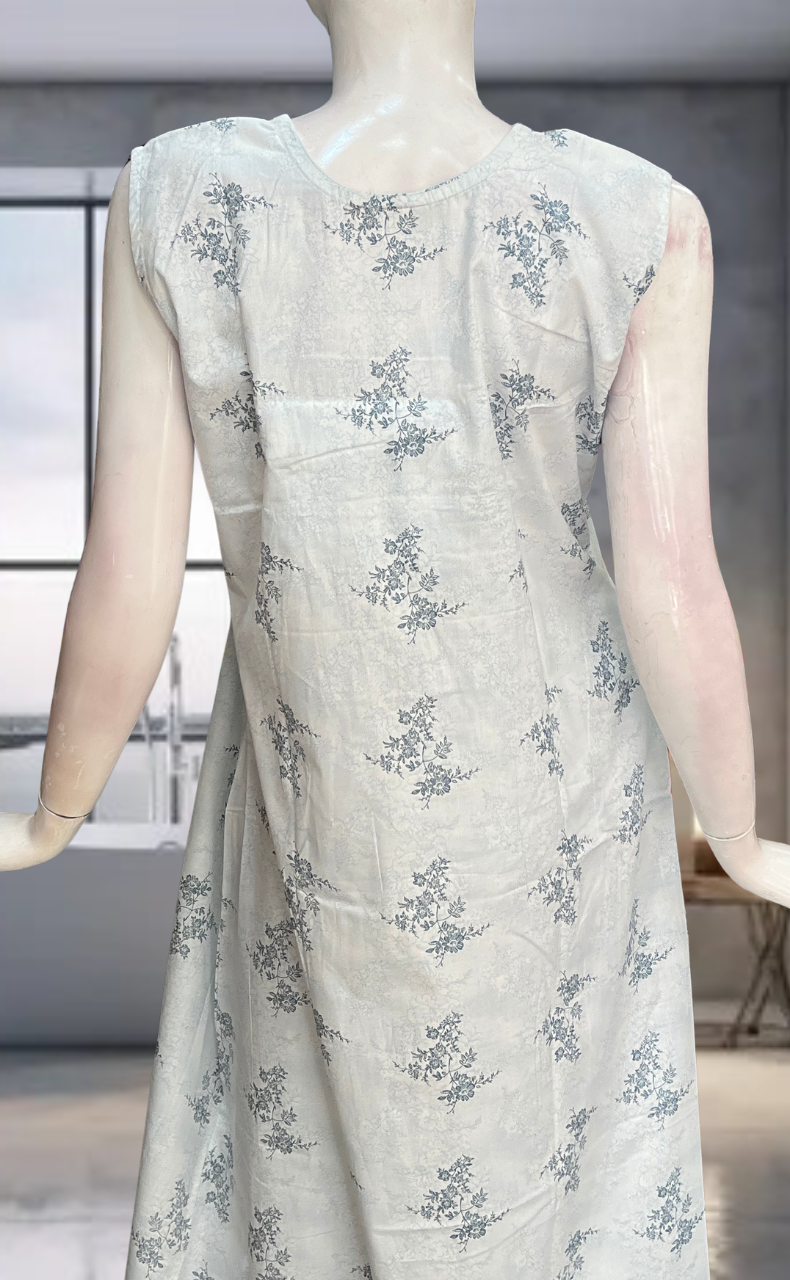 Light Blue Floral Pure Cotton Sleeveless Nighty. Pure Durable Cotton | Laces and Frills