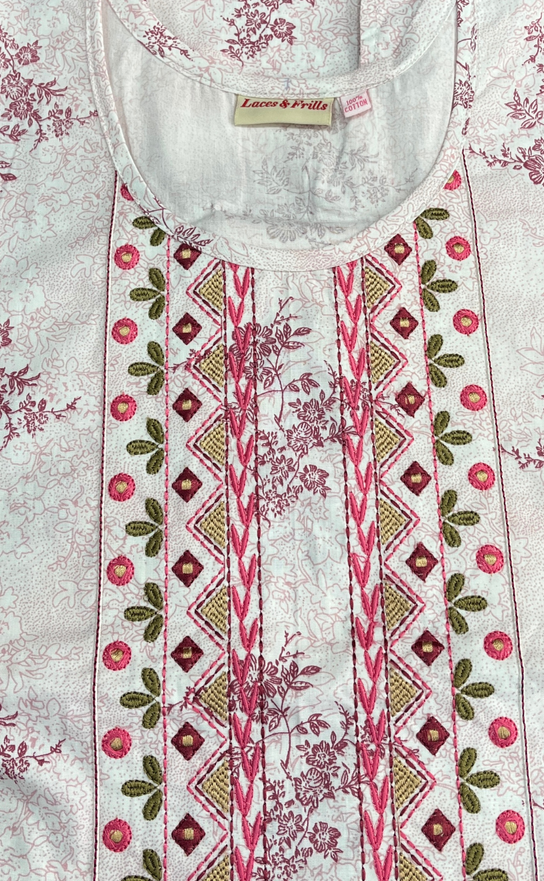 Pink Floral Pure Cotton Sleeveless Nighty. Pure Durable Cotton | Laces and Frills