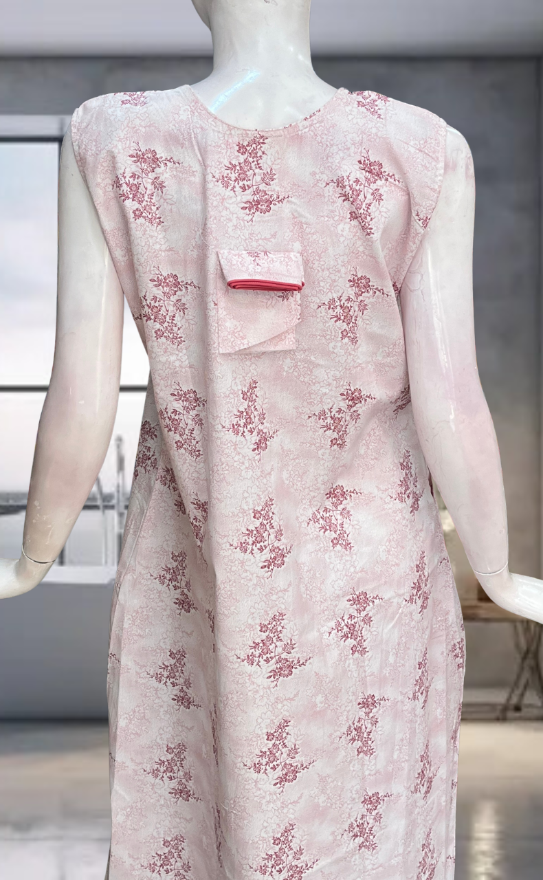 Pink Floral Pure Cotton Sleeveless Nighty. Pure Durable Cotton | Laces and Frills