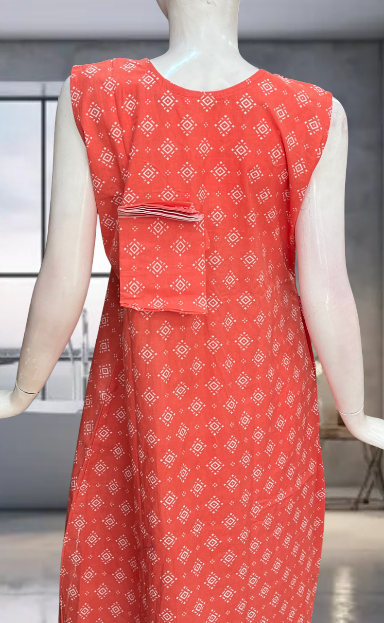 Peach Abstract Pure Cotton Sleeveless Nighty. Pure Durable Cotton | Laces and Frills
