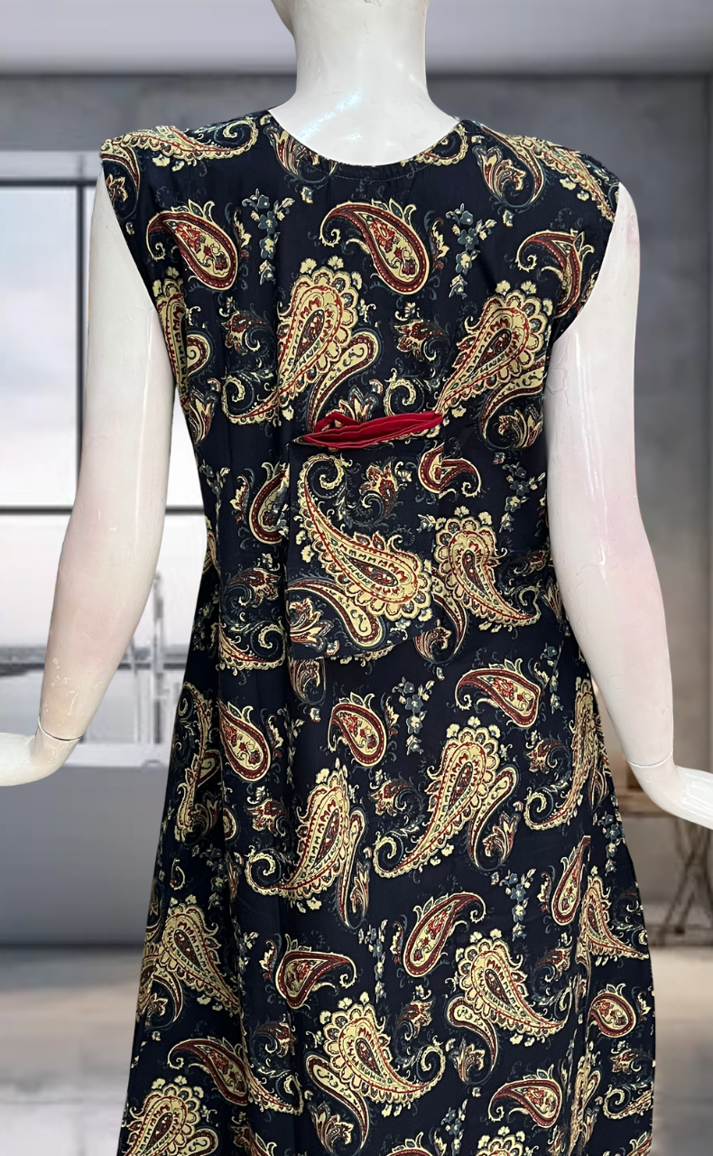 Navy Blue Paisley Print Pure Cotton Sleeveless Nighty. Pure Durable Cotton | Laces and Frills