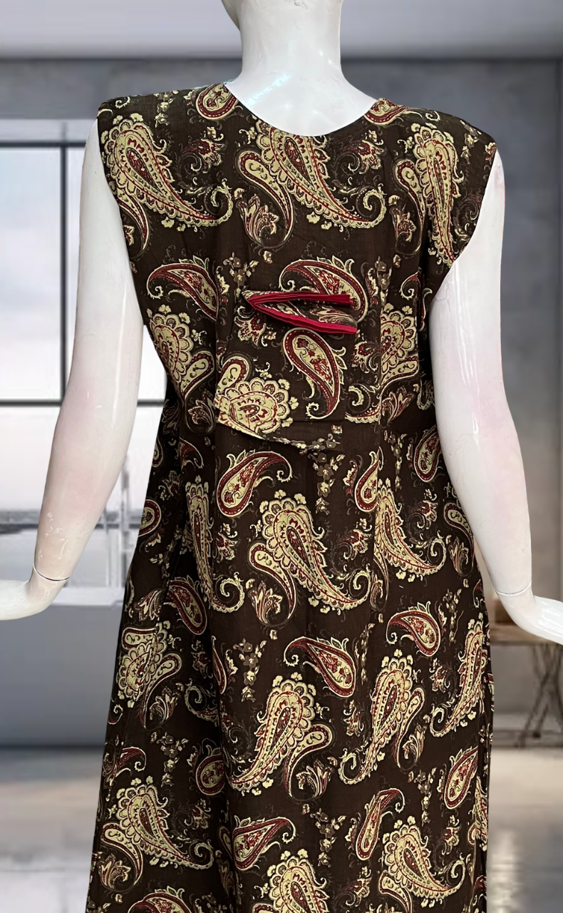 Brown Paisley Print Pure Cotton Sleeveless Nighty. Pure Durable Cotton | Laces and Frills