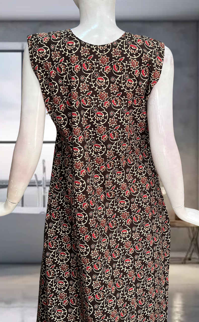Brown Garden Pure Cotton Sleeveless Nighty. Pure Durable Cotton | Laces and Frills