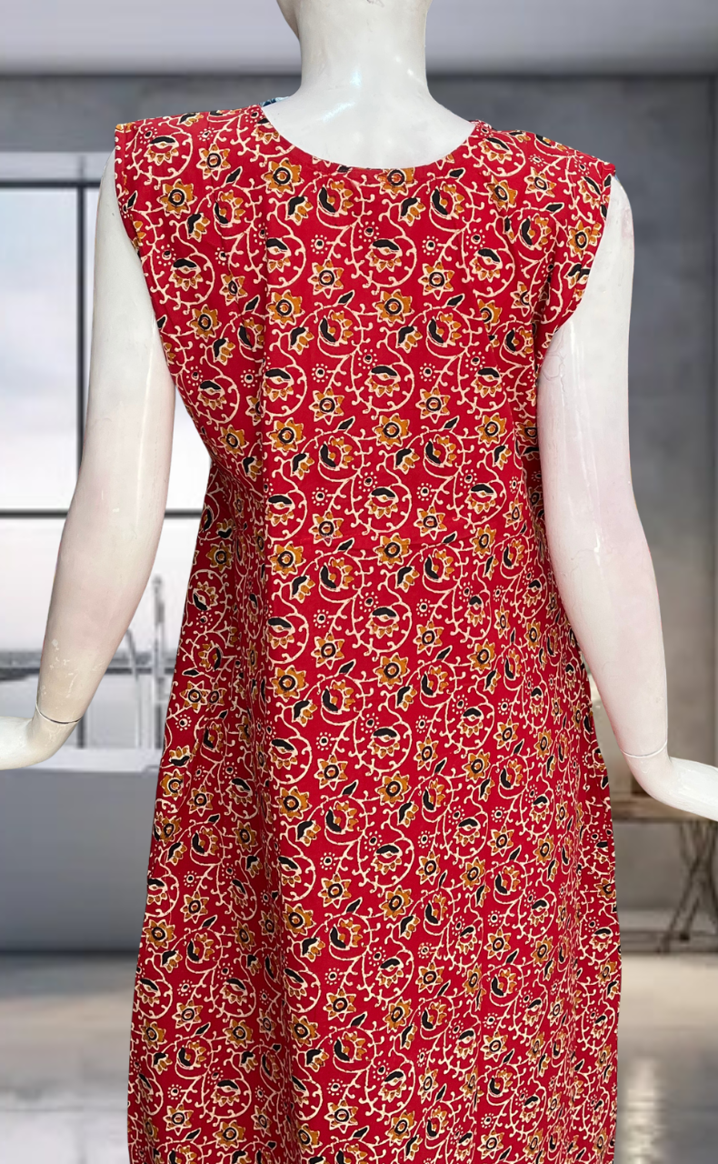 Red Garden Pure Cotton Sleeveless Nighty. Pure Durable Cotton | Laces and Frills