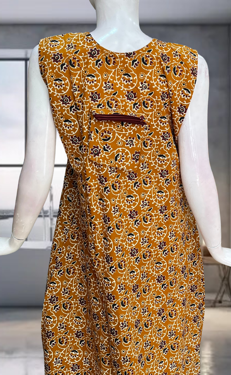 Yellow Garden Pure Cotton Sleeveless Nighty. Pure Durable Cotton | Laces and Frills