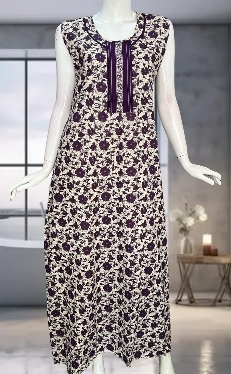 Violet Garden Pure Cotton Sleeveless Nighty. Pure Durable Cotton | Laces and Frills