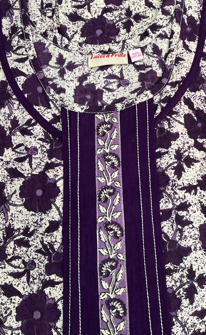 Violet Garden Pure Cotton Sleeveless Nighty. Pure Durable Cotton | Laces and Frills