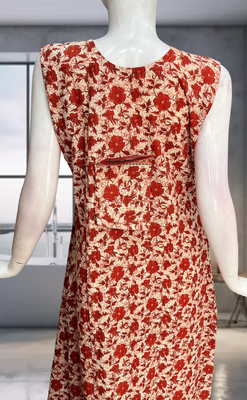 Red Garden Pure Cotton Sleeveless Nighty. Pure Durable Cotton | Laces and Frills