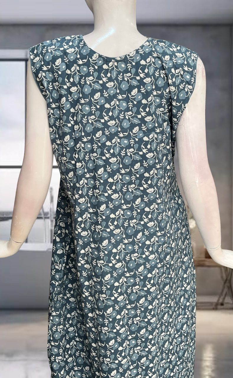 Grey Flora Pure Cotton Sleeveless Nighty. Pure Durable Cotton | Laces and Frills