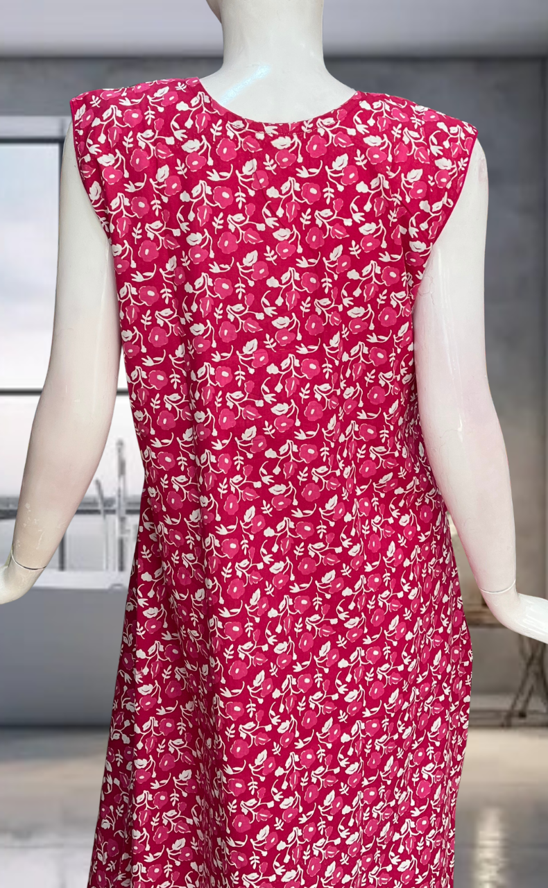 Pink Flora Pure Cotton Sleeveless Nighty. Pure Durable Cotton | Laces and Frills