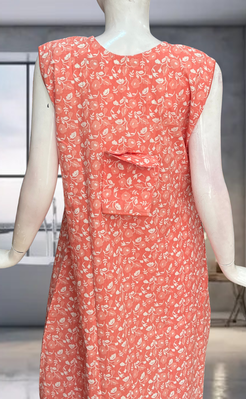 Peach Flora Pure Cotton Sleeveless Nighty. Pure Durable Cotton | Laces and Frills