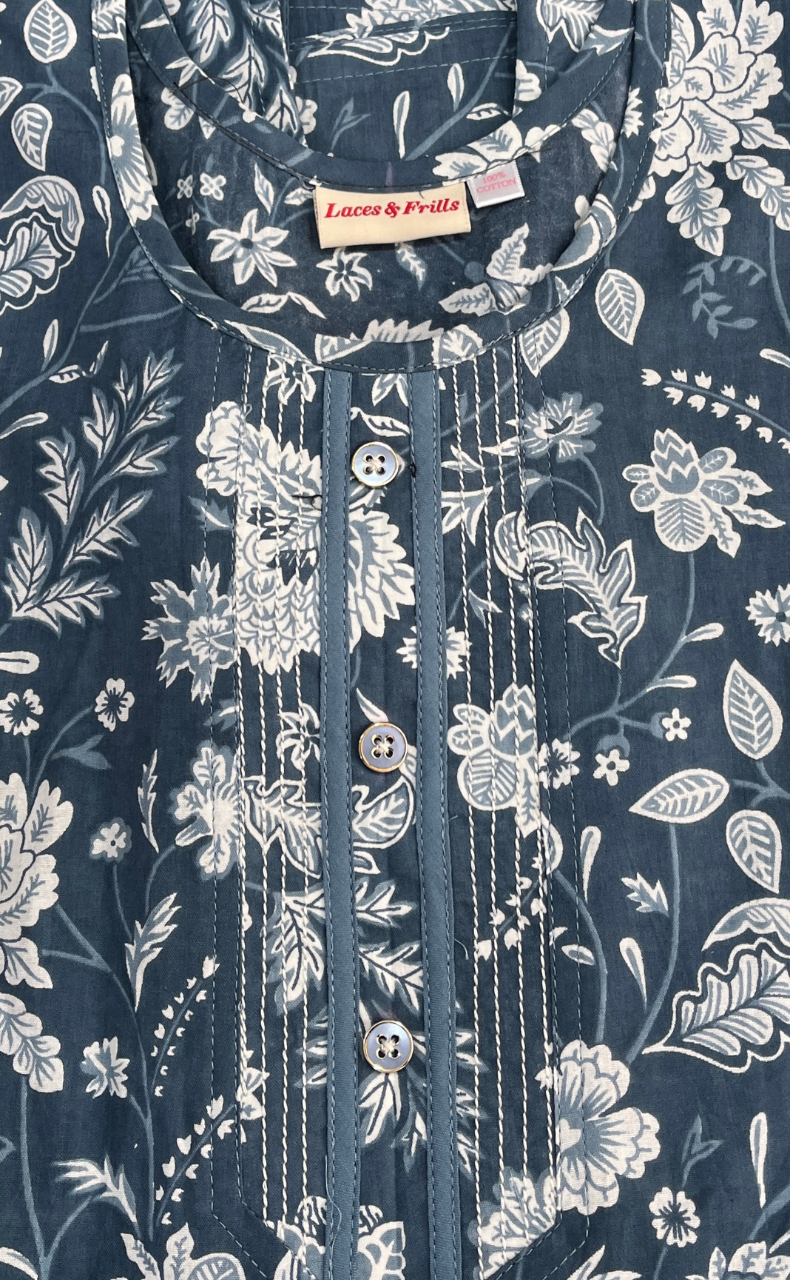 Grey Flora Pure Cotton Sleeveless Nighty. Pure Durable Cotton | Laces and Frills