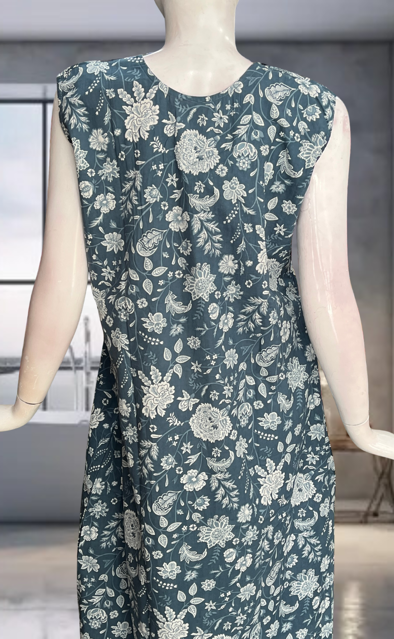 Grey Flora Pure Cotton Sleeveless Nighty. Pure Durable Cotton | Laces and Frills