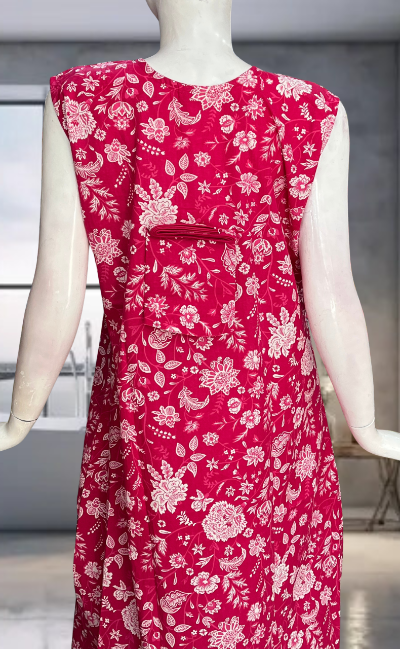 Pink Flora Pure Cotton Sleeveless Nighty. Pure Durable Cotton | Laces and Frills