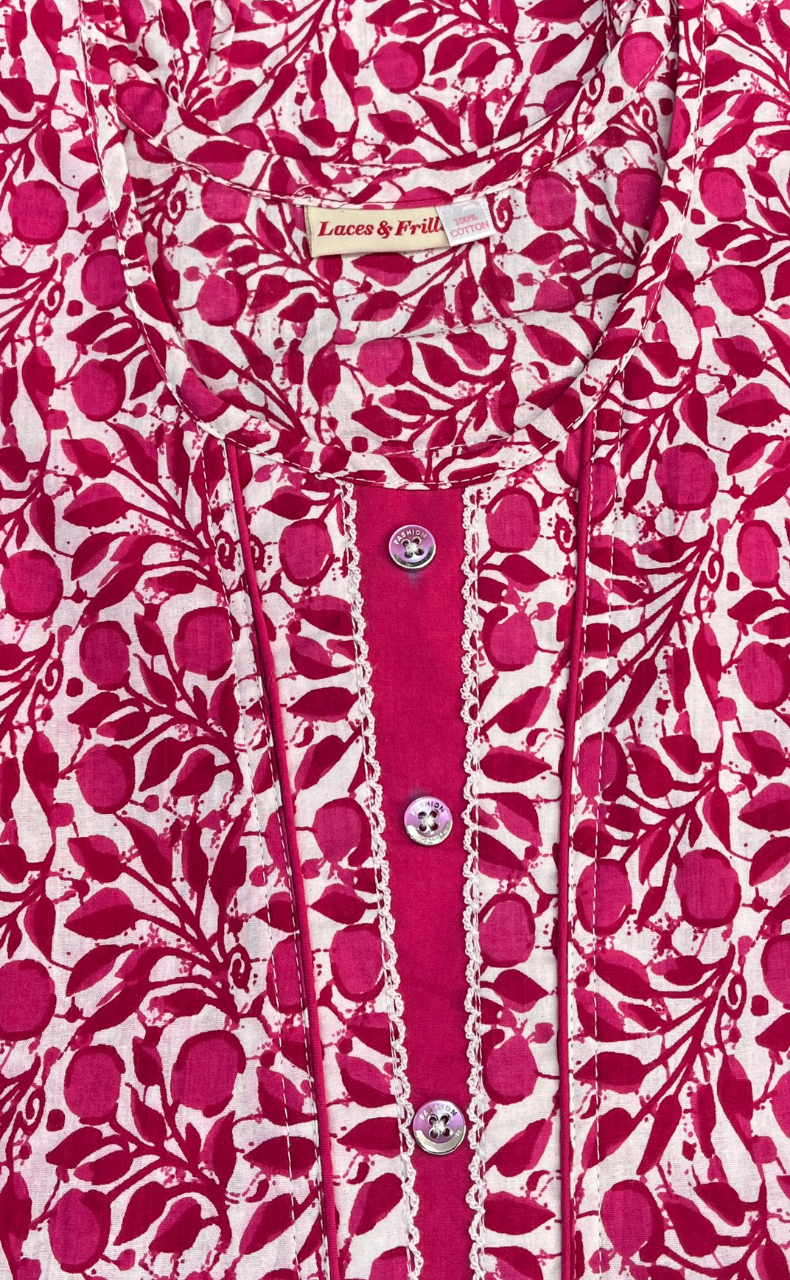 Pink Flora Pure Cotton Sleeveless Nighty. Pure Durable Cotton | Laces and Frills