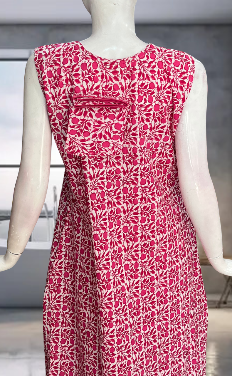 Pink Flora Pure Cotton Sleeveless Nighty. Pure Durable Cotton | Laces and Frills