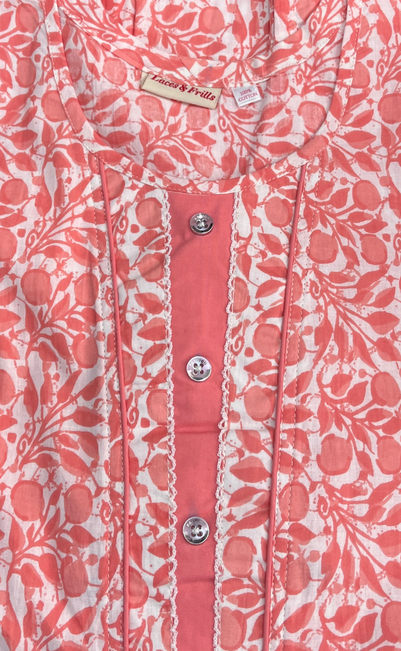 Peach Flora Pure Cotton Sleeveless Nighty. Pure Durable Cotton | Laces and Frills