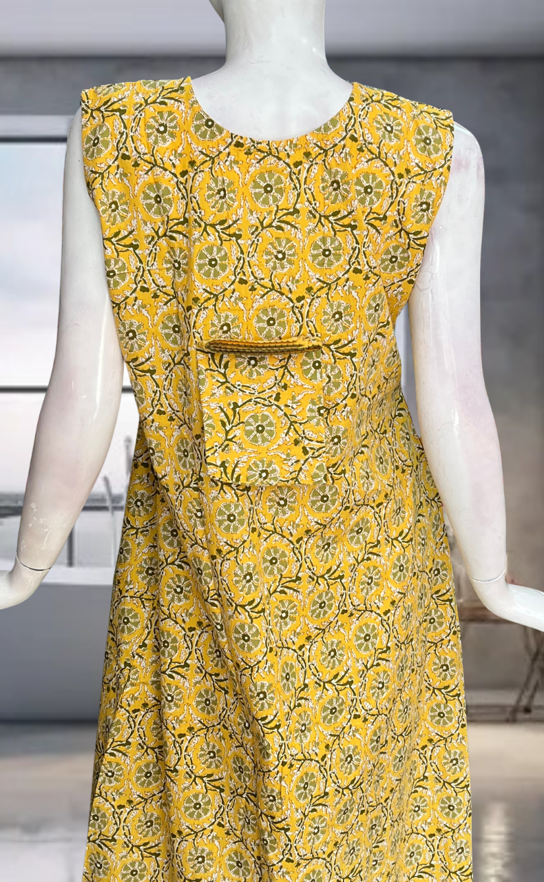 Yellow Flora Pure Cotton Sleeveless Nighty. Pure Durable Cotton | Laces and Frills