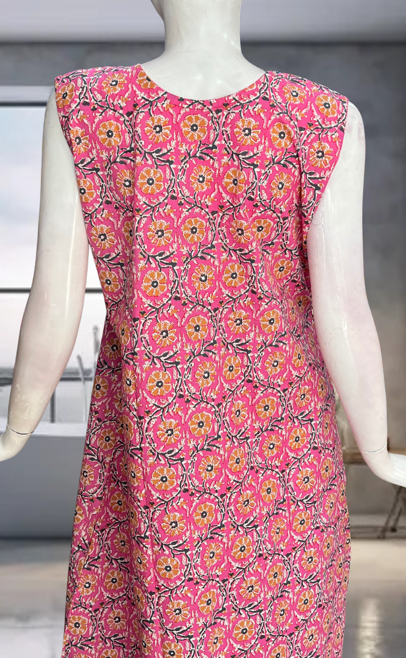 Pink Flora Pure Cotton Sleeveless Nighty. Pure Durable Cotton | Laces and Frills