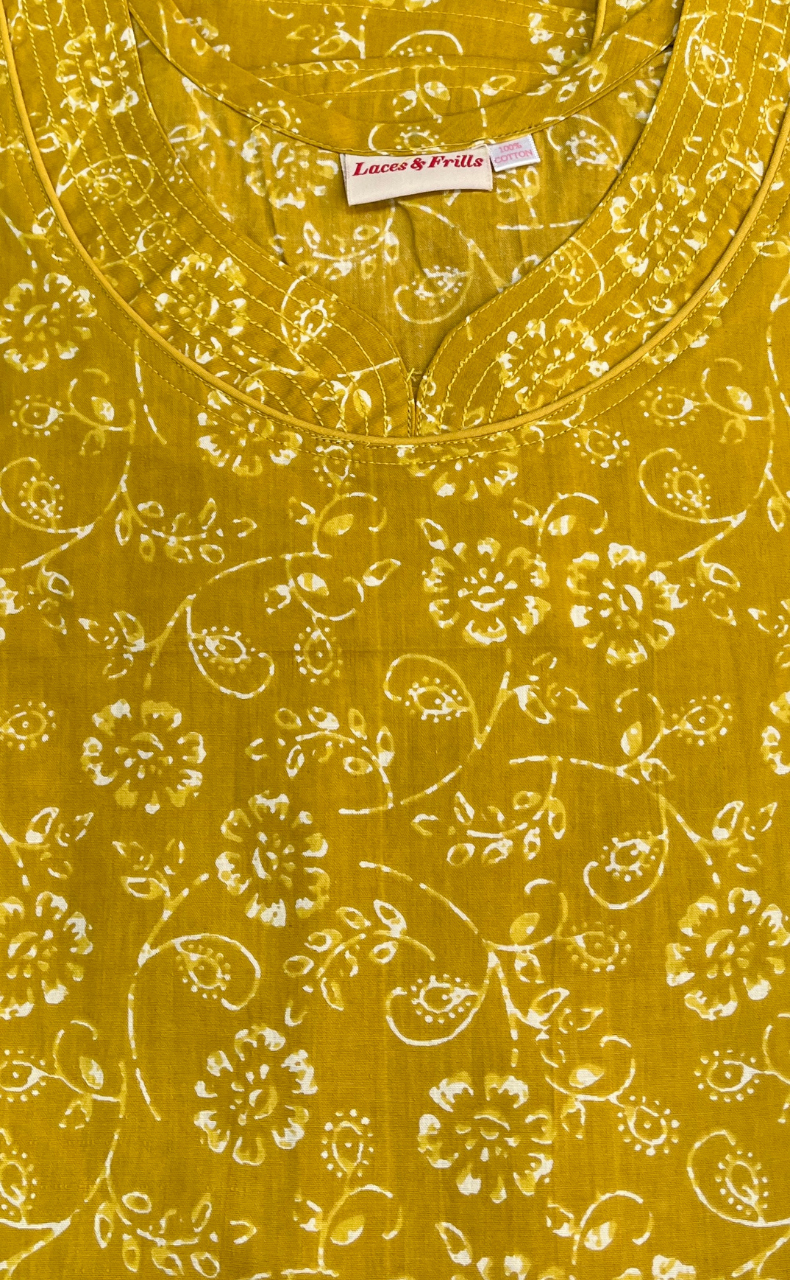 Yellow Garden Pure Cotton Sleeveless Nighty. Pure Durable Cotton | Laces and Frills