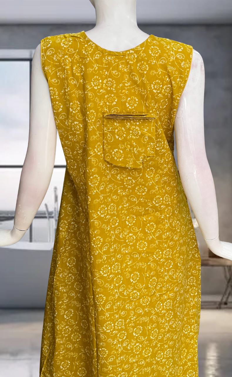 Yellow Garden Pure Cotton Sleeveless Nighty. Pure Durable Cotton | Laces and Frills