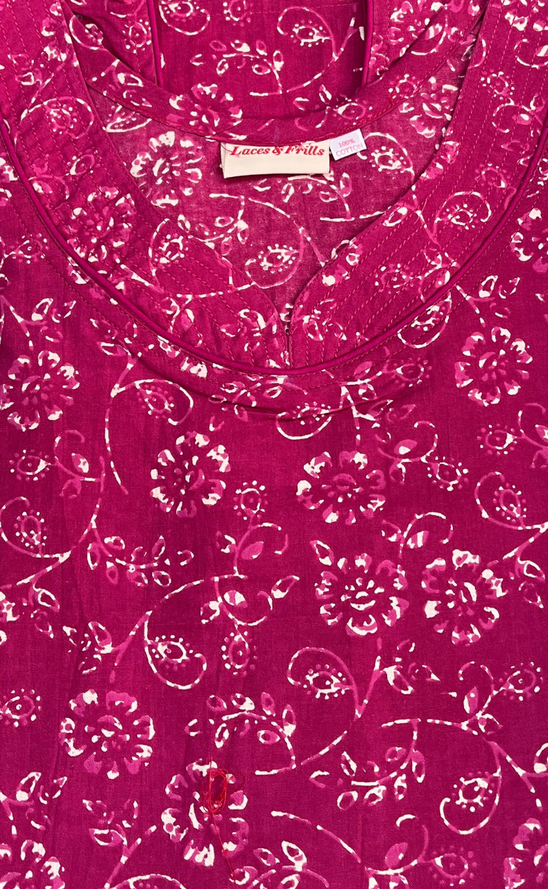 Pink Garden Pure Cotton Sleeveless Nighty. Pure Durable Cotton | Laces and Frills