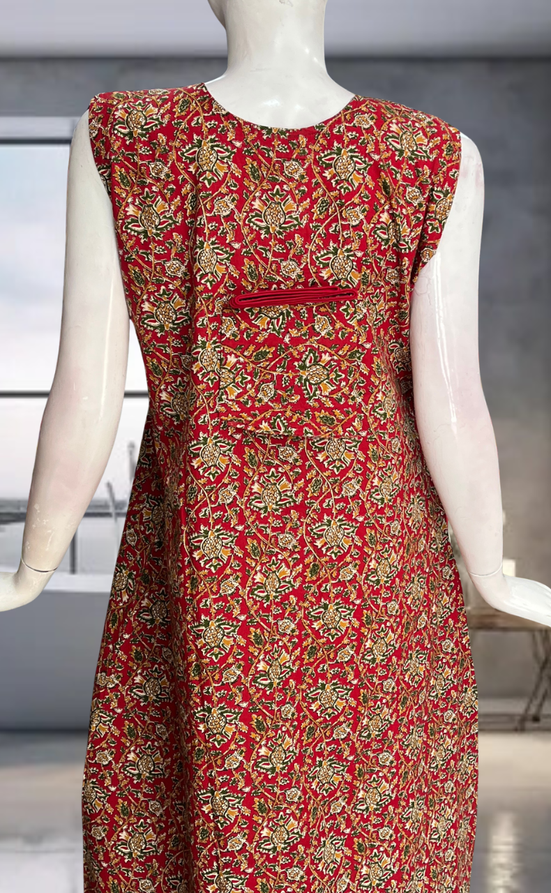 Red Garden Pure Cotton Sleeveless Nighty. Pure Durable Cotton | Laces and Frills