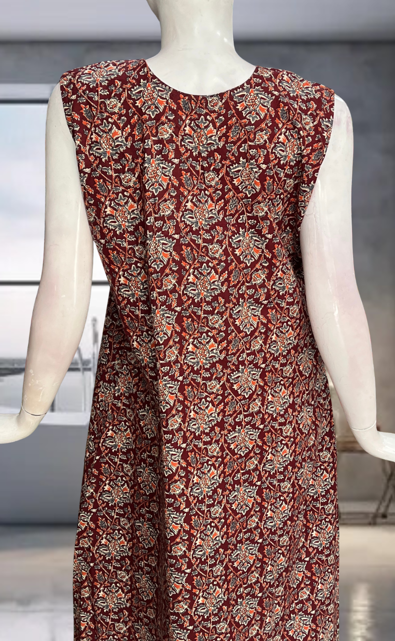 Maroon Garden Pure Cotton Sleeveless Nighty. Pure Durable Cotton | Laces and Frills