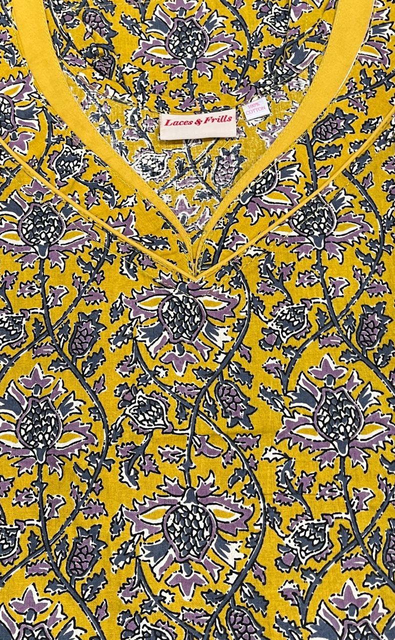 Yellow Garden Pure Cotton Sleeveless Nighty. Pure Durable Cotton | Laces and Frills