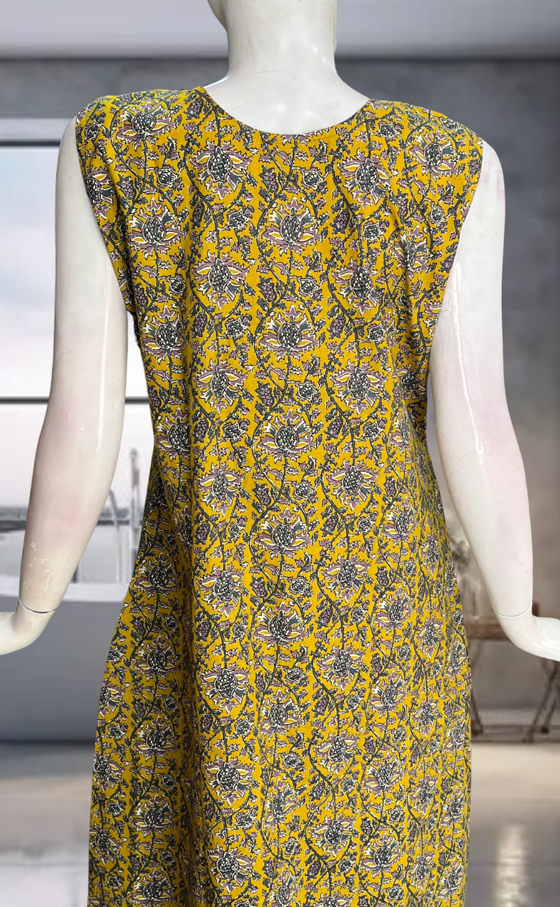 Yellow Garden Pure Cotton Sleeveless Nighty. Pure Durable Cotton | Laces and Frills