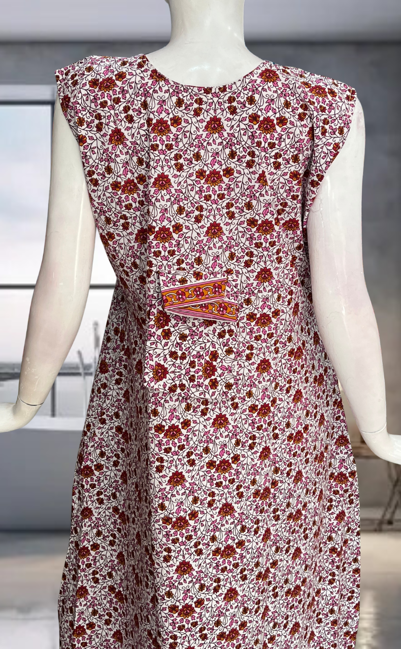 Red Garden Pure Cotton Sleeveless Nighty. Pure Durable Cotton | Laces and Frills