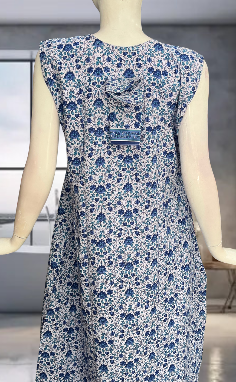 Blue Garden Pure Cotton Sleeveless Nighty. Pure Durable Cotton | Laces and Frills