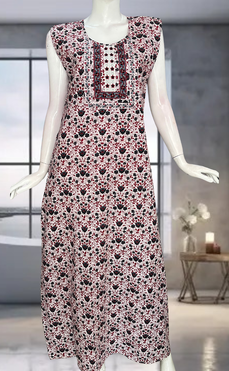 Black Garden Pure Cotton Sleeveless Nighty. Pure Durable Cotton | Laces and Frills