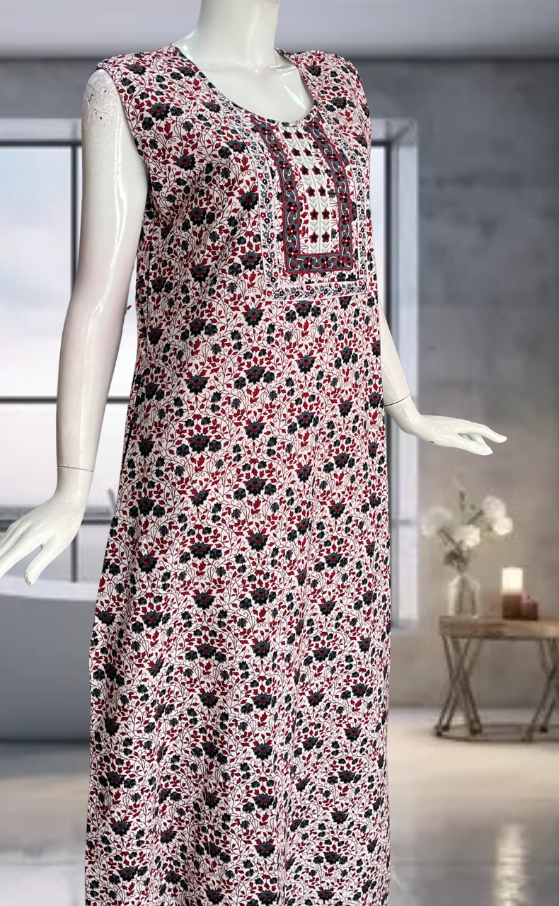 Black Garden Pure Cotton Sleeveless Nighty. Pure Durable Cotton | Laces and Frills