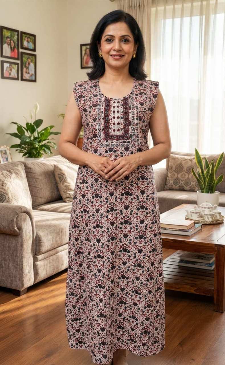 Black Garden Pure Cotton Sleeveless Nighty. Pure Durable Cotton | Laces and Frills