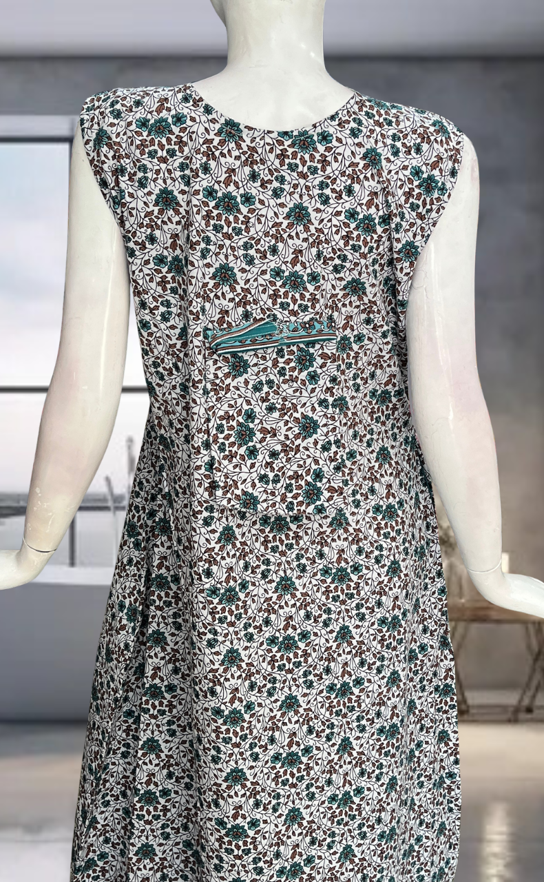 Sea Green Garden Pure Cotton Sleeveless Nighty. Pure Durable Cotton | Laces and Frills