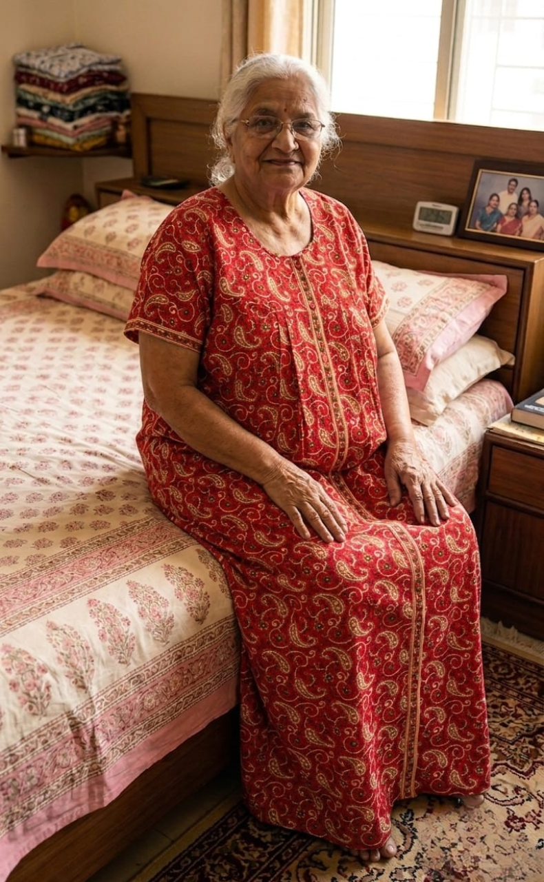 Red Paisley Print Full Open Pure Cotton Nighty. Pure Cotton | Laces and Frills