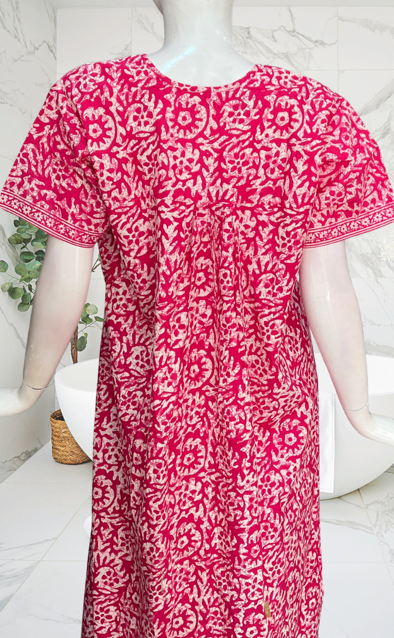 Pink Batik Full Open Pure Cotton Nighty. Pure Cotton | Laces and Frills