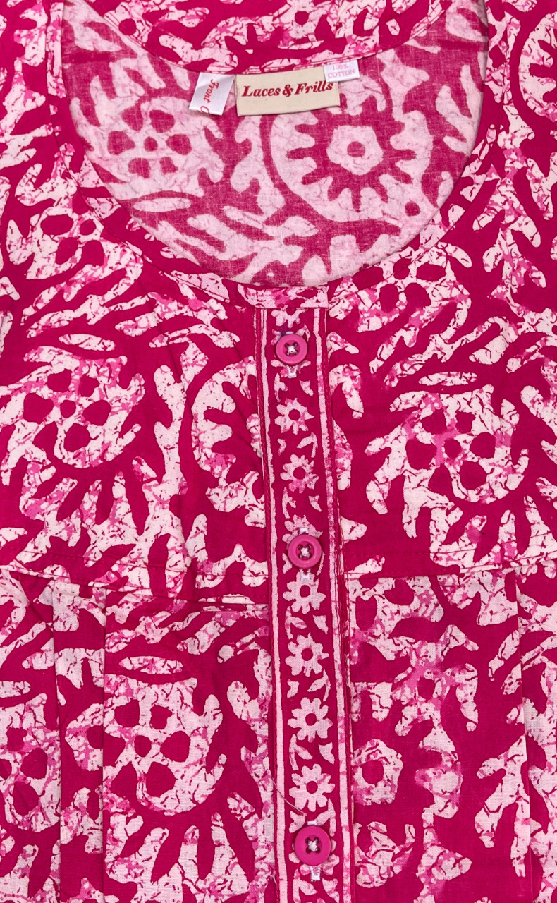 Pink Batik Full Open Pure Cotton Nighty. Pure Cotton | Laces and Frills