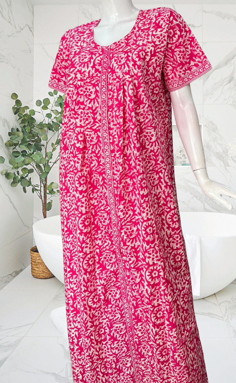 Pink Batik Full Open Pure Cotton Nighty. Pure Cotton | Laces and Frills