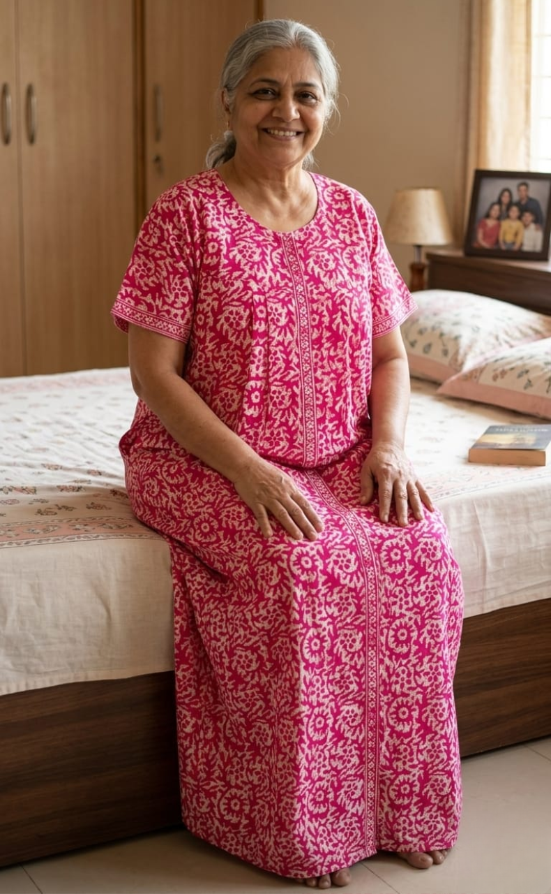 Pink Batik Full Open Pure Cotton Nighty. Pure Cotton | Laces and Frills