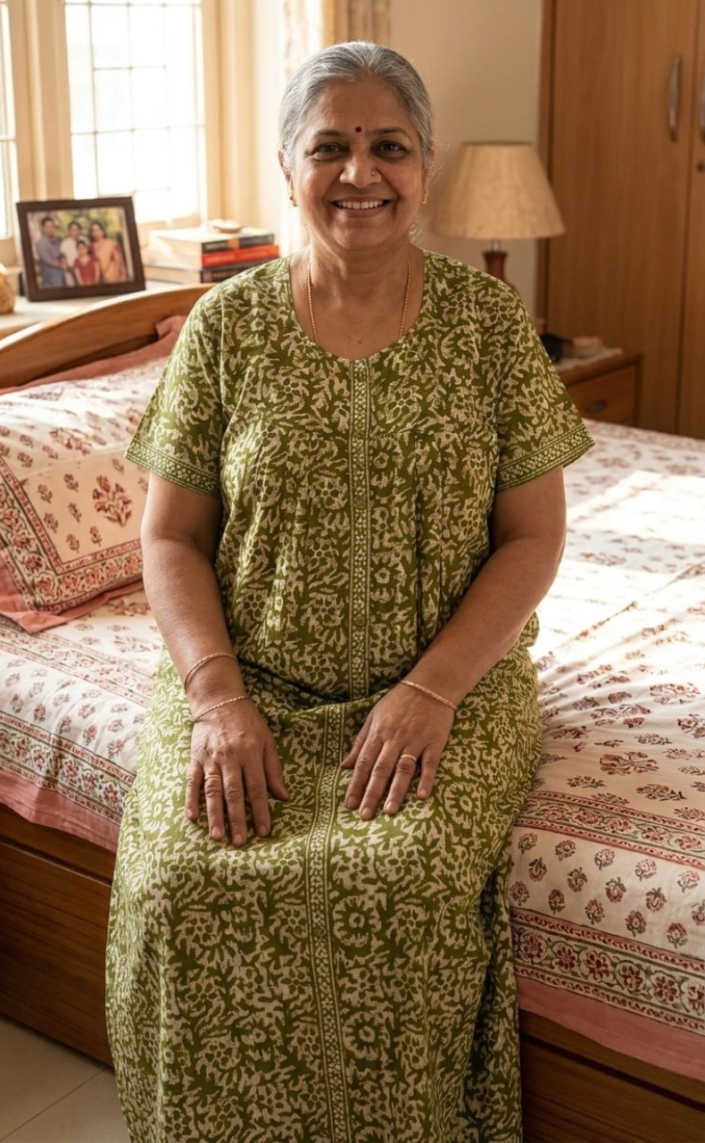 Green Batik Full Open Pure Cotton Nighty. Pure Cotton | Laces and Frills