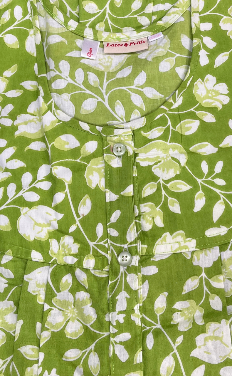 Green Garden Full Open Pure Cotton Nighty. Pure Cotton | Laces and Frills