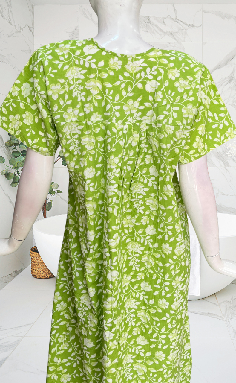 Green Garden Full Open Pure Cotton Nighty. Pure Cotton | Laces and Frills