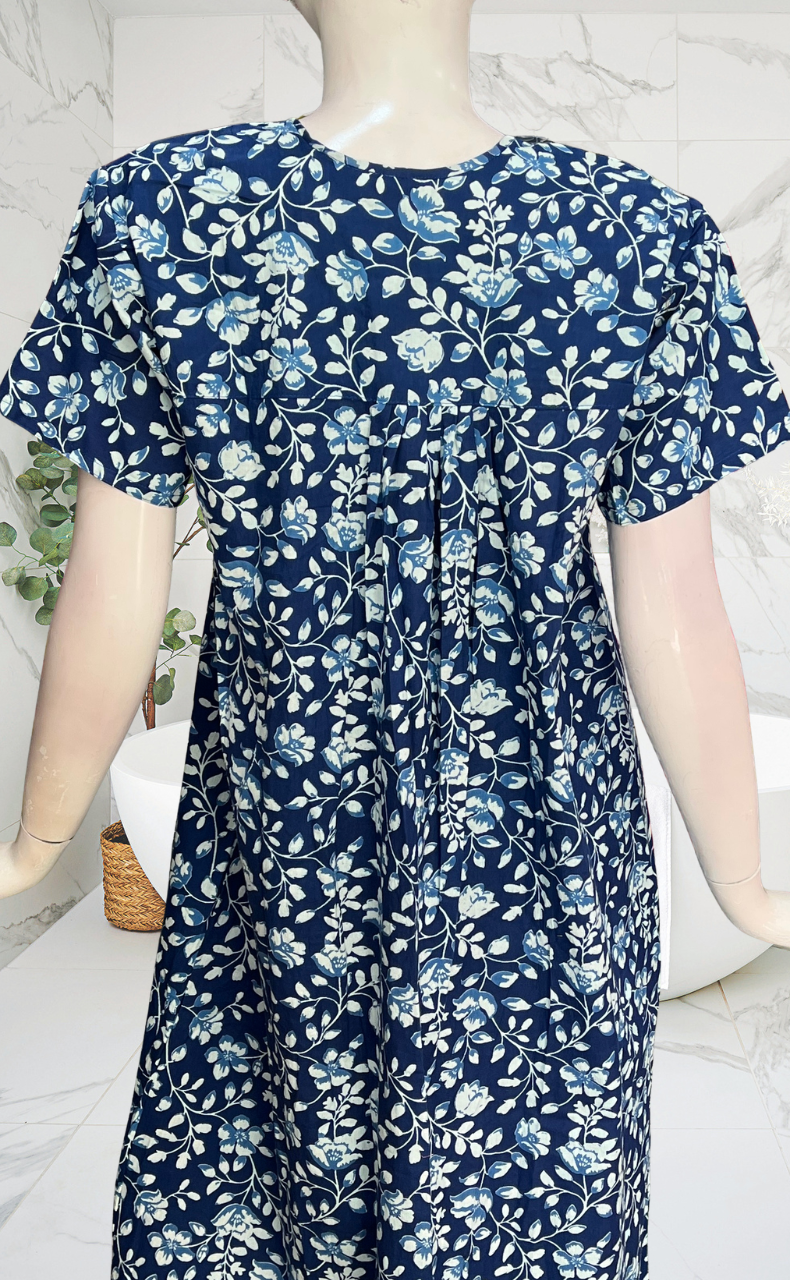 Blue Garden Full Open Pure Cotton Nighty. Pure Cotton | Laces and Frills