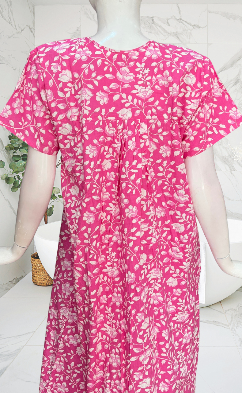 Pink Garden Full Open Pure Cotton Nighty. Pure Cotton | Laces and Frills