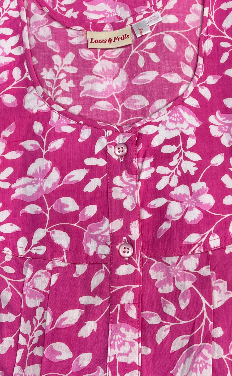 Pink Garden Full Open Pure Cotton Nighty. Pure Cotton | Laces and Frills